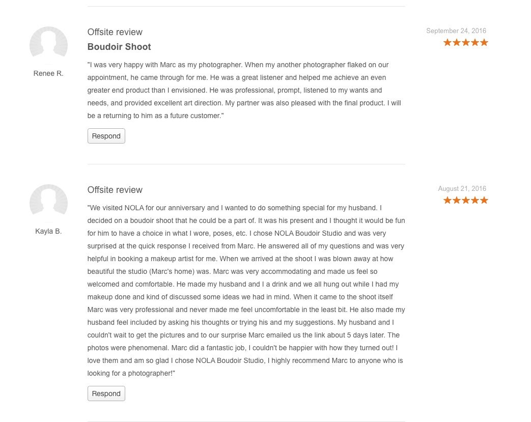 Thumbtack review screenshot 1 for NOLA Boudoir Studio