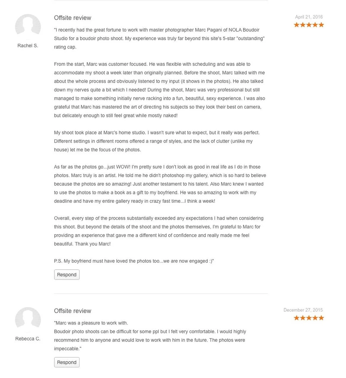 Thumbtack review screenshot 2 for NOLA Boudoir Studio